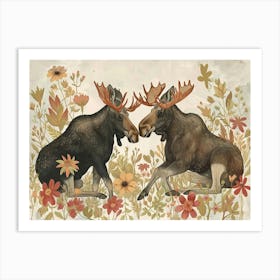 Floral Animal Illustration Moose 3 Art Print