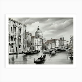 View of  Gran Canal in Venice, Italy. AI generated in black and white. Art Print