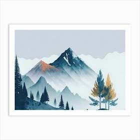 Mountain And Forest In Minimalist Watercolor Horizontal Composition 333 Art Print