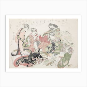 Six Women Seated Around A Bird Cage, Katsushika Hokusai Art Print