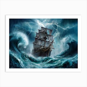 Galleon ship in stormy sea painting #2 Art Print