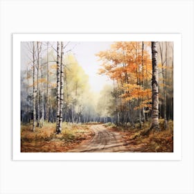 A Painting Of Country Road Through Woods In Autumn 10 Art Print