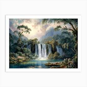 Majestic Forest Waterfall Painting #3 Art Print