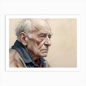 Portrait Of An Elderly Man With White Hair, Wrinkles, And A Somber Expression, Looking To The Side Art Print