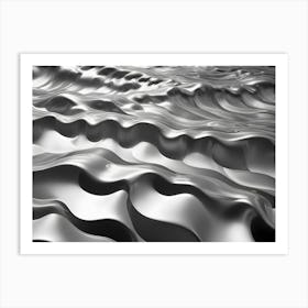 Abstract 3d Rendering Of A Wavy, Undulating Surface In Silver, Creating A Metallic, Futuristic, And Textural Effect Art Print