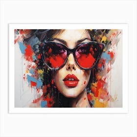 Woman With Red Sunglasses Art Print