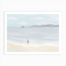 Surf Lady On The Beach Art Print