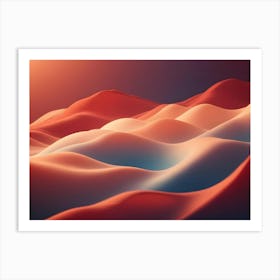 Smooth, Undulating Waves Flow Across The Landscape, Bathed In A Warm Sunset Glow Of Orange, Red, And Blue Hues Art Print