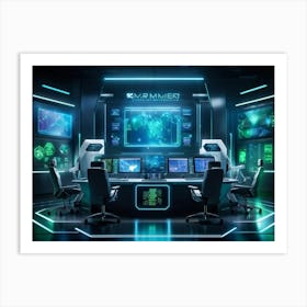 Cyber Intelligence Technology Interfacing With Modern Business Operations Robots Analyzing Data Ho (1) Art Print