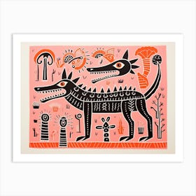 Crocodile 4 Folk Style Animal Illustration Art Print