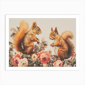Floral Animal Illustration Squirrel 4 Art Print