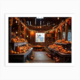 A Traditional Rural Barn Decked Out For An October Thanksgiving Festival Nostalgic Wooden Beams Glo (1) Art Print