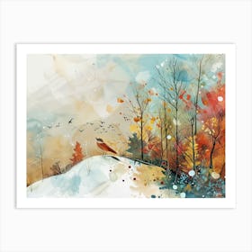 Wildflower Bird In Winter Landscape Art Print