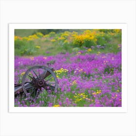 Old Wagon In A Field Of Wildflowers Art Print