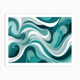 Abstract Swirling Pattern In Teal And White Art Print