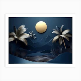 Palm Trees On A Blue Background Art Print