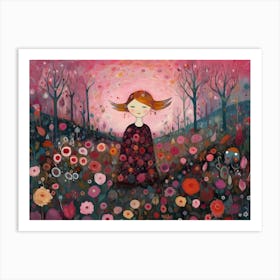 Girl In A Flower Field Art Print