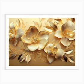 Golden Floral Background, Gold Flowers, Vintage Flower Design, Artwork Gold Luxury, Luxurious Nature Art Print