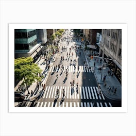 Arial Drone Perspective Of A Bustling City Groups Of Pedestrians Engaged In Social Interaction On S Art Print