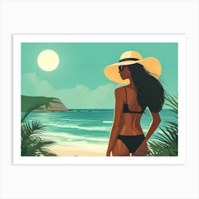 Illustration of an African American woman at the beach 9 Art Print