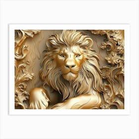 3d Lion Art Background Golden Artwork Art Print