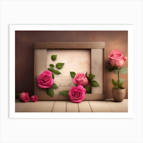 Photo Frame With Roses Art Print