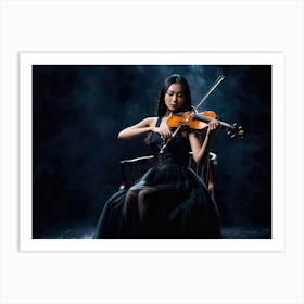 Asian woman playing on a violin on a black stage Art Print