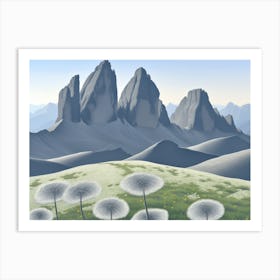 Mountains and Dandelions Art Print