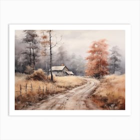 A Painting Of Country Road Through Woods In Autumn 25 Art Print