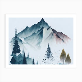 Mountain And Forest In Minimalist Watercolor Horizontal Composition 233 Art Print