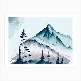 Mountain And Forest In Minimalist Watercolor Horizontal Composition 395 Art Print