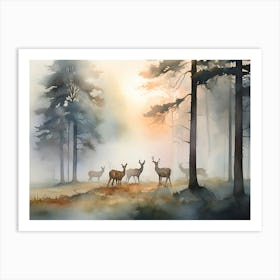 Deer In The Forest Paintings Art Print 1 Art Print