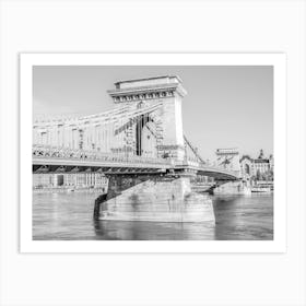 Black And White Budapest Chain Bridge Art Print