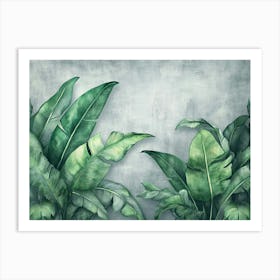 Tropical Leaves On A Gray Background 1 Art Print