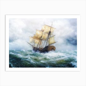 Ship Alone On The Open Ocean Art Print