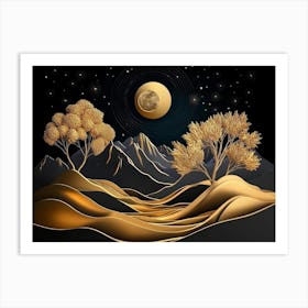 Landscape With Trees And Moon 1 Art Print