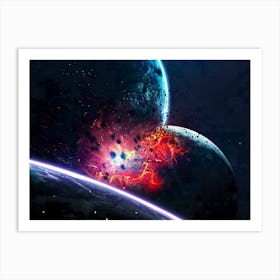 Planet explosion. Apocalypse in space #1 — space poster, space photo art, collage Art Print
