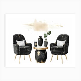 Black And Gold Living Room Set Art Print