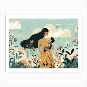 Mother And Child In The Meadow Art Print