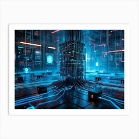 Advanced Cybersecurity Concept Visualized By A Thick Lens Of Intertwined Metallic Wires Representing (1) Art Print