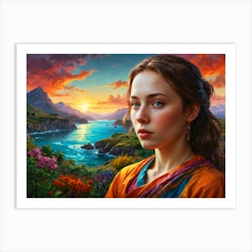 Girl In The Orange Dress Art Print