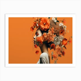 Portrait Of A Woman With Flowers Art Print