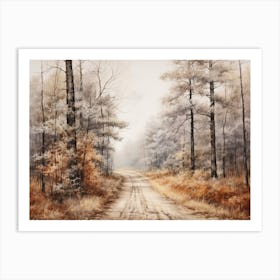 A Painting Of Country Road Through Woods In Autumn 8 Art Print