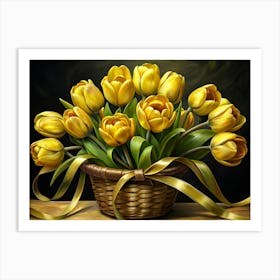 Yellow Tulips In A Wicker Basket Art Print