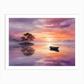 Sunset With Boat Art Print