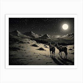 Horses In The Night Art Print