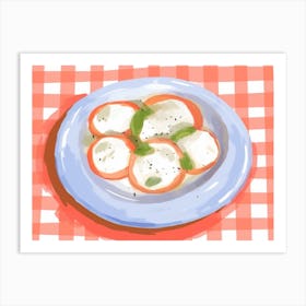 A Plate Of Caprese Salad, Top View Food Illustration, Landscape 1 Art Print
