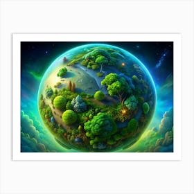 A Small Planet With Green Trees Art Print