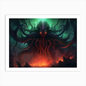 Monstrous form emerging from a dark abyss Art Print