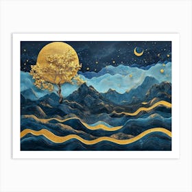 Moon And The Mountains Art Print